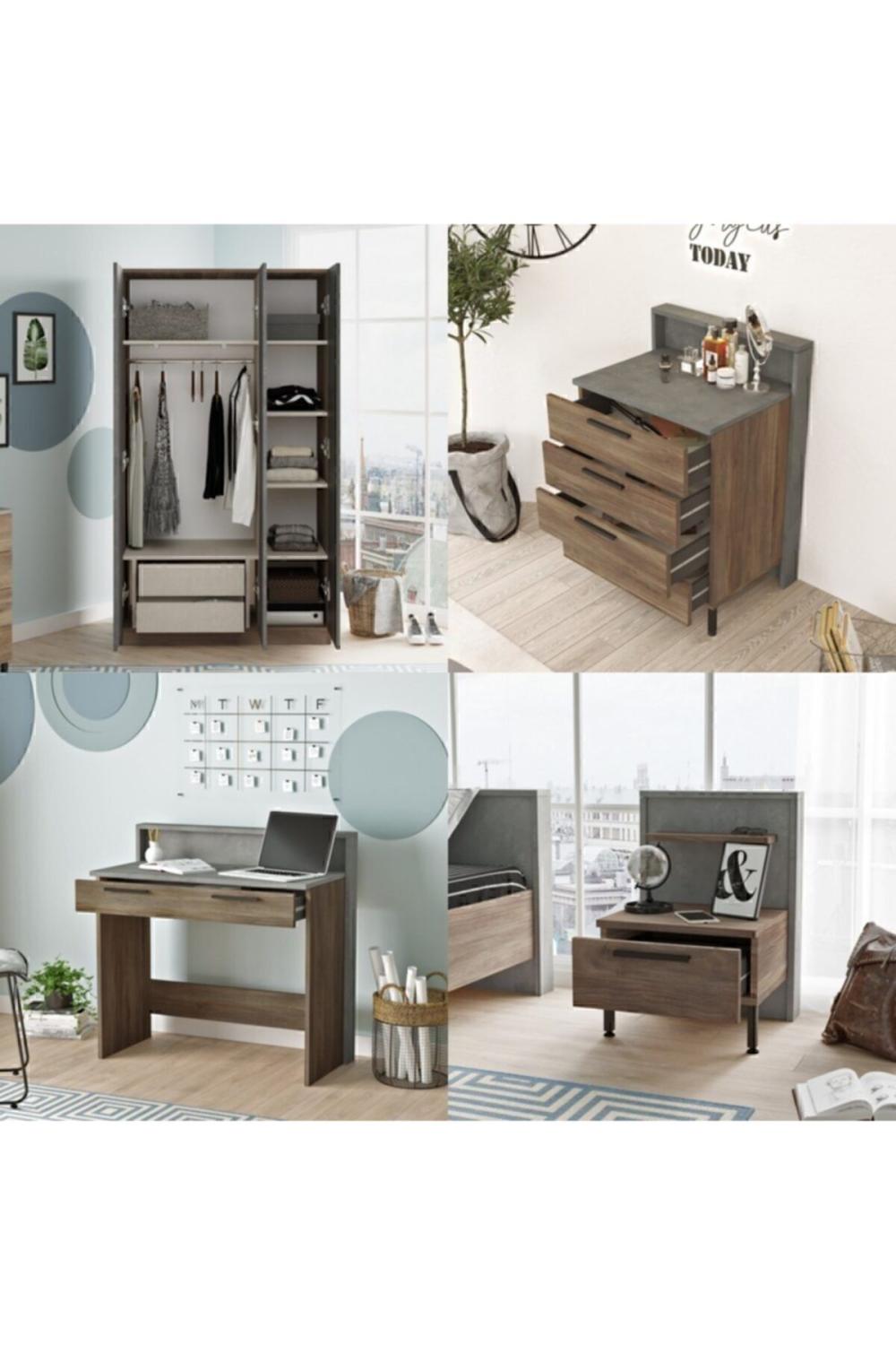 Teeny Chambre ado Ensemble 6'lı Ensemble Béton Marron TEE13-CG