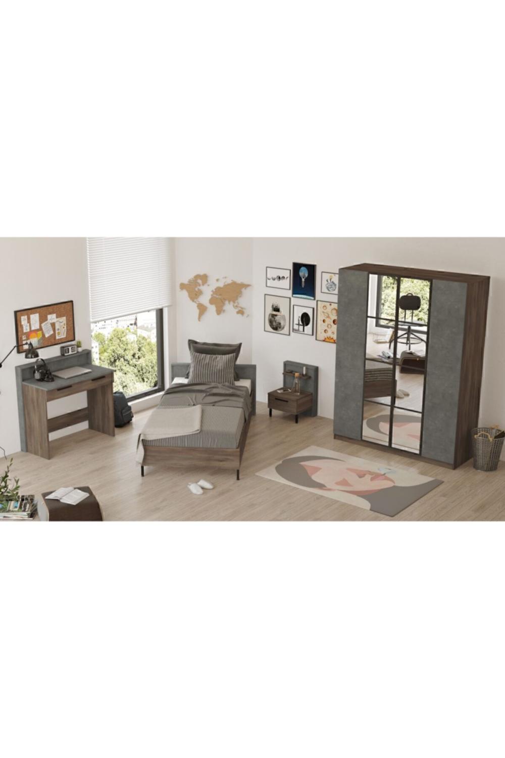 Teeny Chambre ado Ensemble 4'lü Ensemble Béton-Marron TEE15-CG