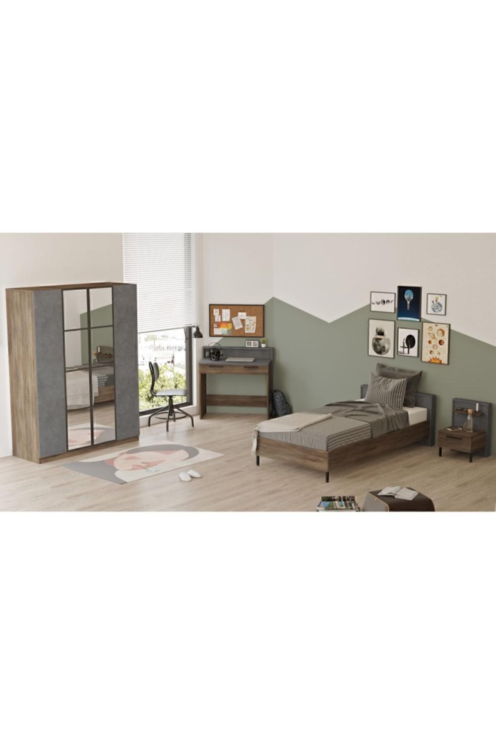 Teeny Chambre ado Ensemble 4'lü Ensemble Béton-Marron TEE15-CG