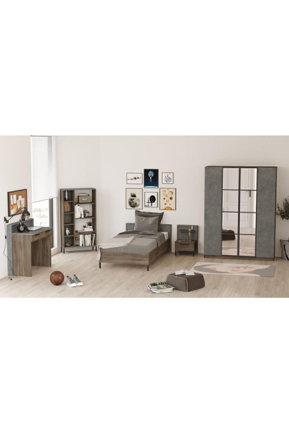 Teeny Chambre ado Ensemble 5'li Ensemble Béton-Marron TEE16-CG