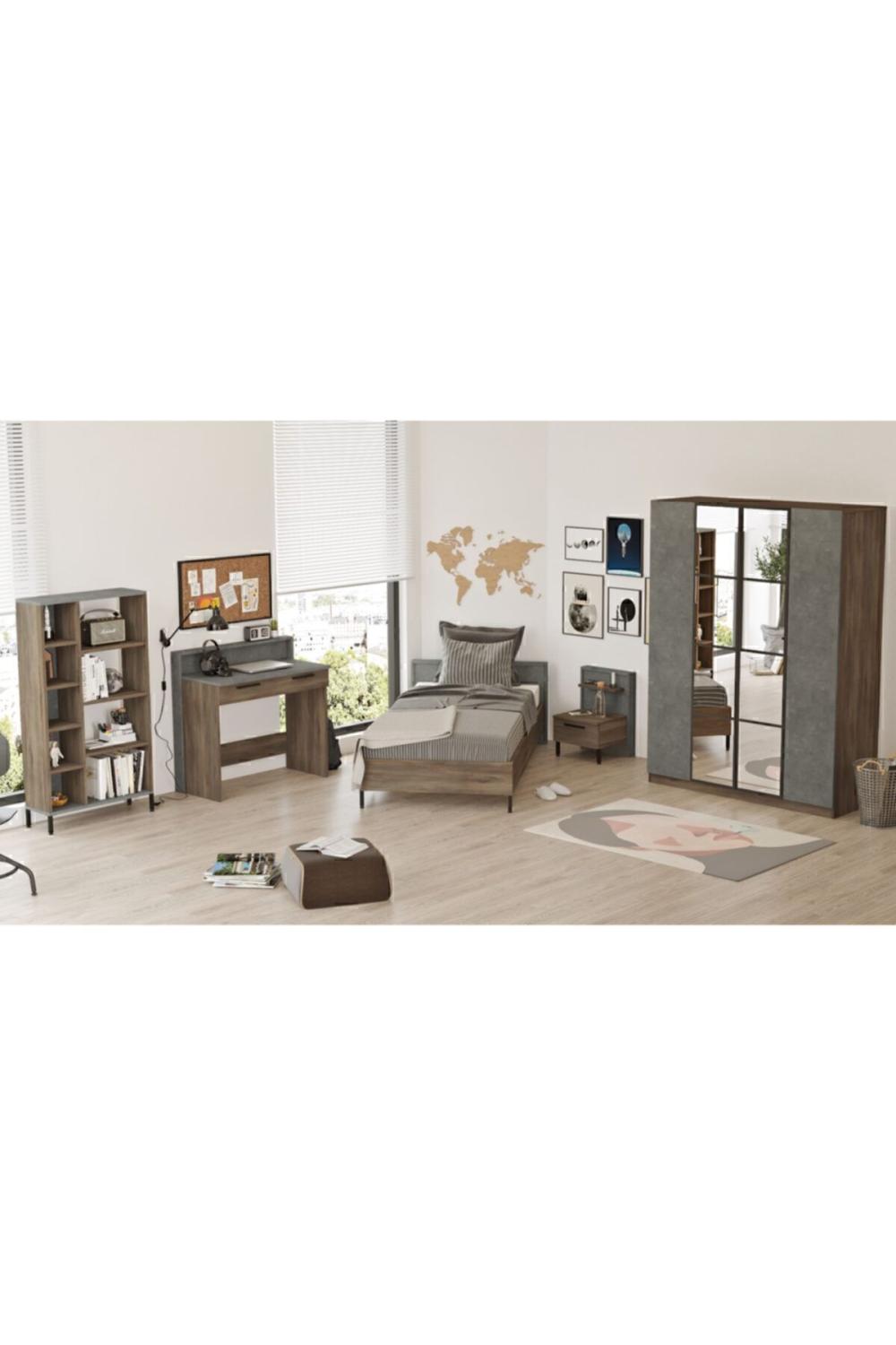 Teeny Chambre ado Ensemble 5'li Ensemble Béton-Marron TEE16-CG