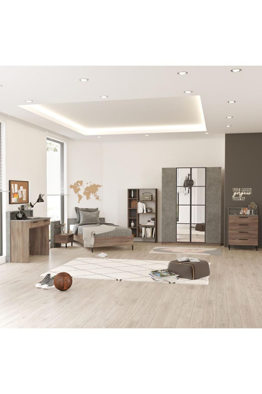 Teeny Chambre ado Ensemble Béton-Marron 6'lı Ensemble TEE17-CG