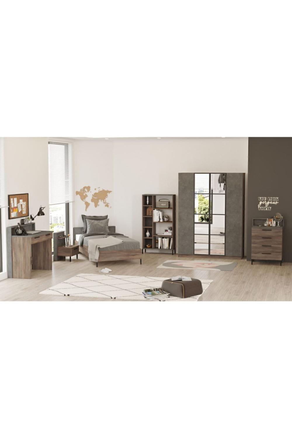 Teeny Chambre ado Ensemble Béton-Marron 6'lı Ensemble TEE17-CG