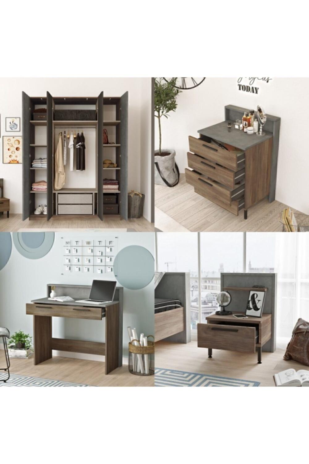 Teeny Chambre ado Ensemble Béton-Marron 6'lı Ensemble TEE17-CG
