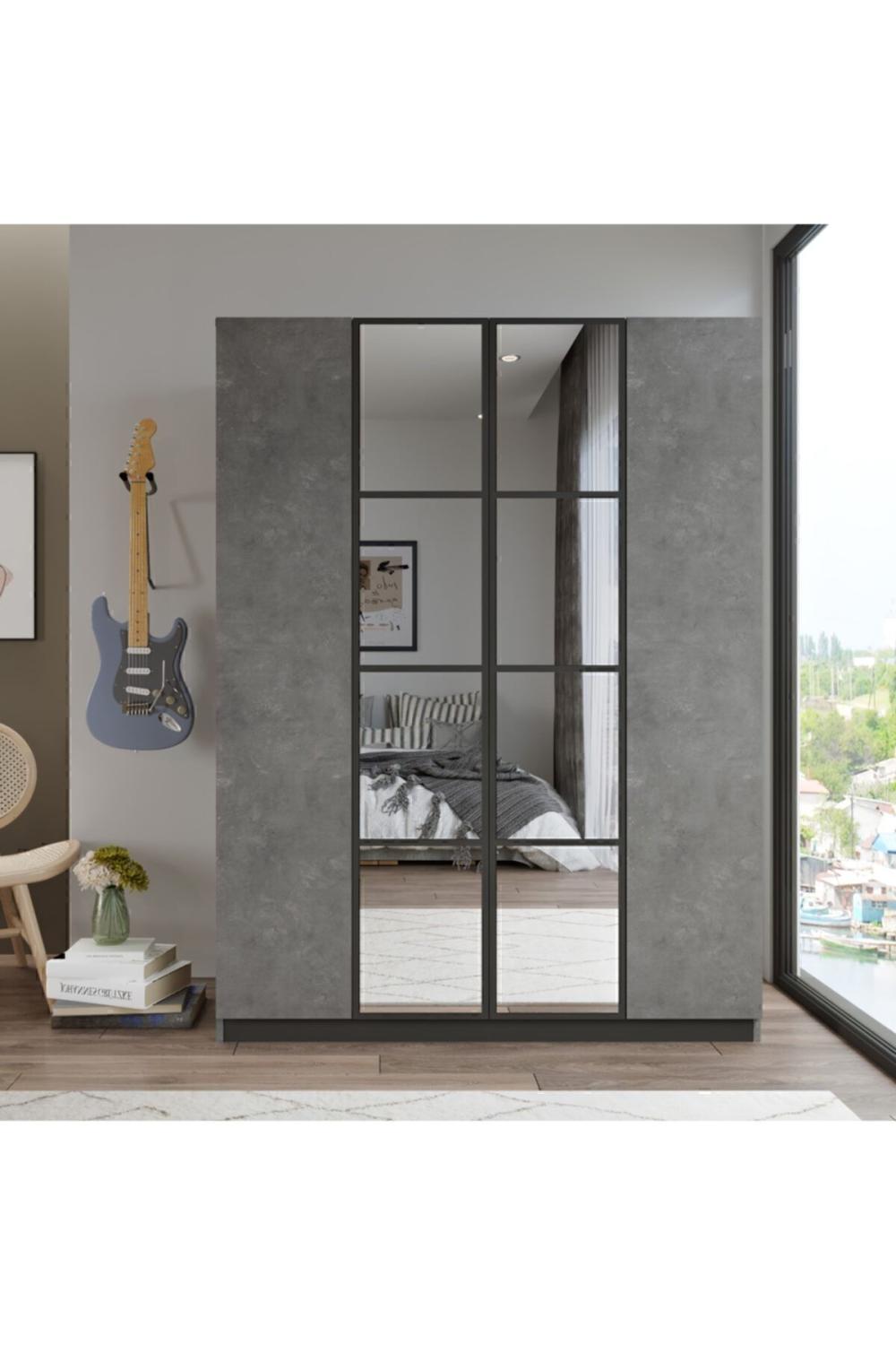 Teeny 4 Avec portes Avec tiroirs Avec miroir Armoire Elbise Armoire Béton TEE2-RG