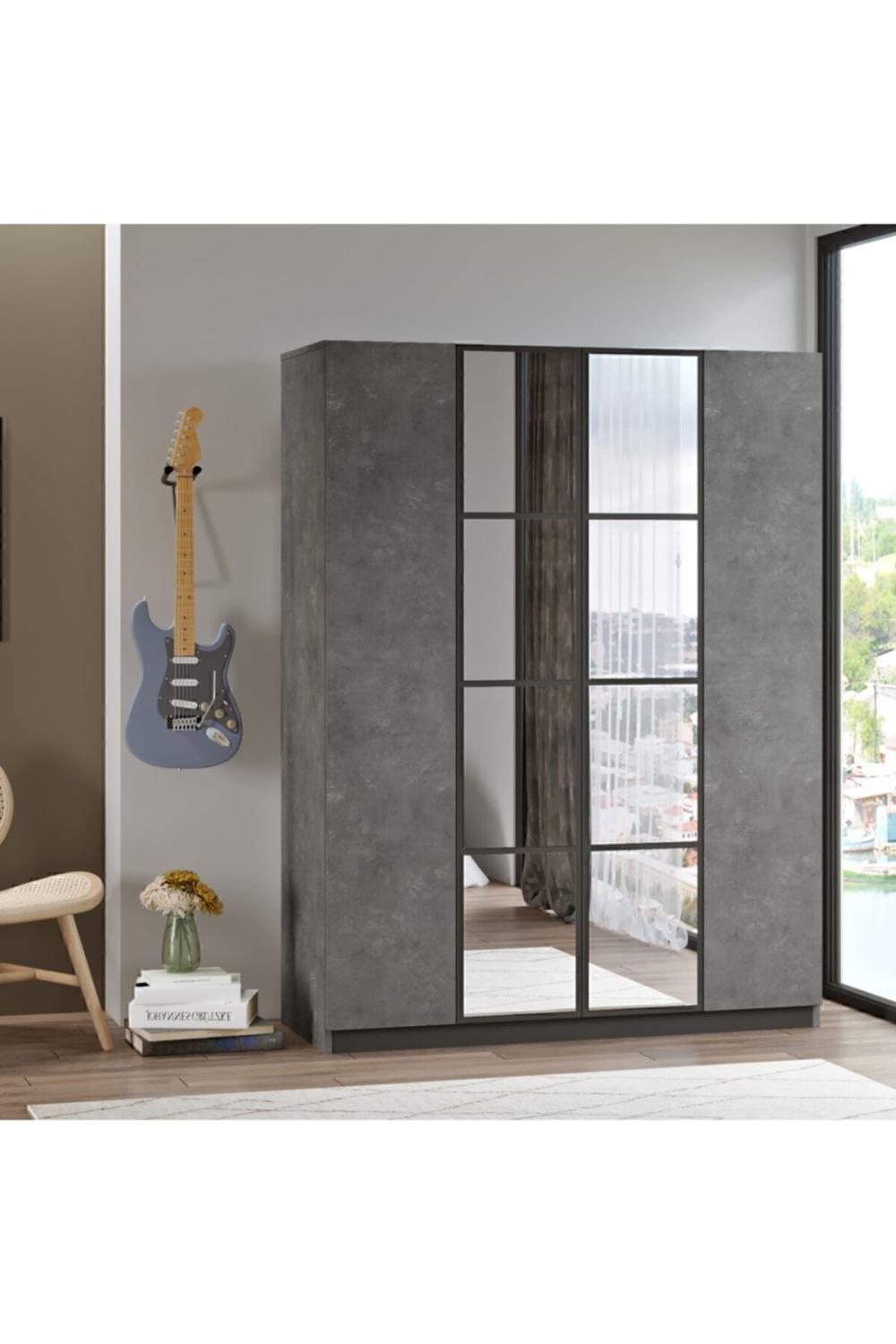 Teeny 4 Avec portes Avec tiroirs Avec miroir Armoire Elbise Armoire Béton TEE2-RG