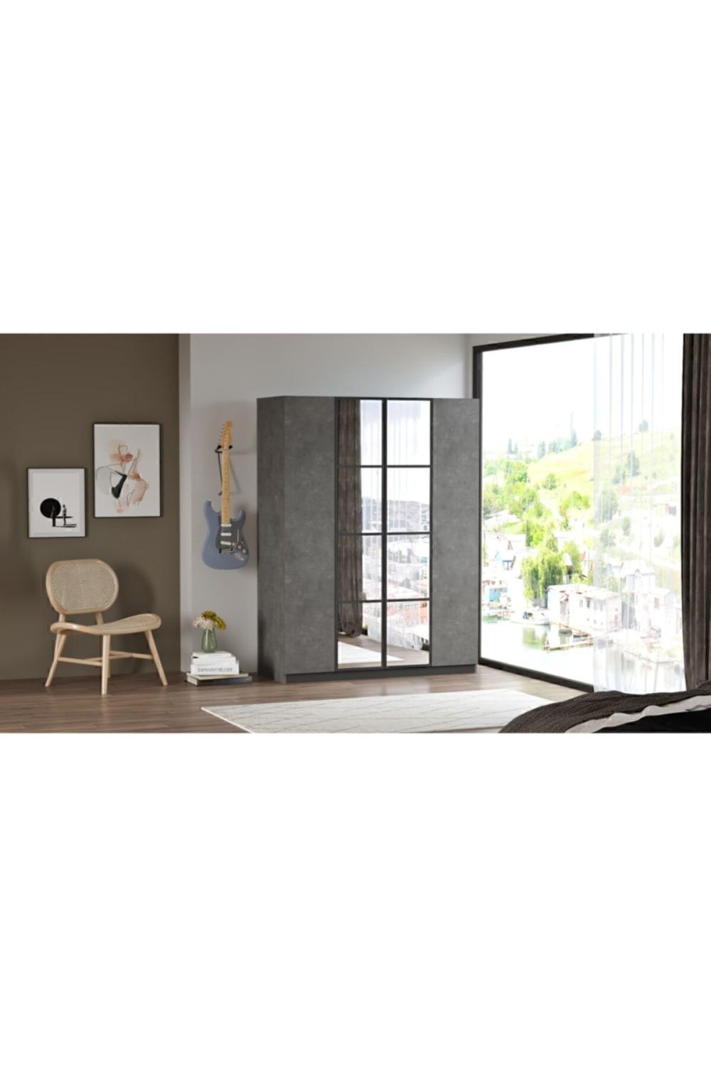 Teeny 4 Avec portes Avec tiroirs Avec miroir Armoire Elbise Armoire Béton TEE2-RG