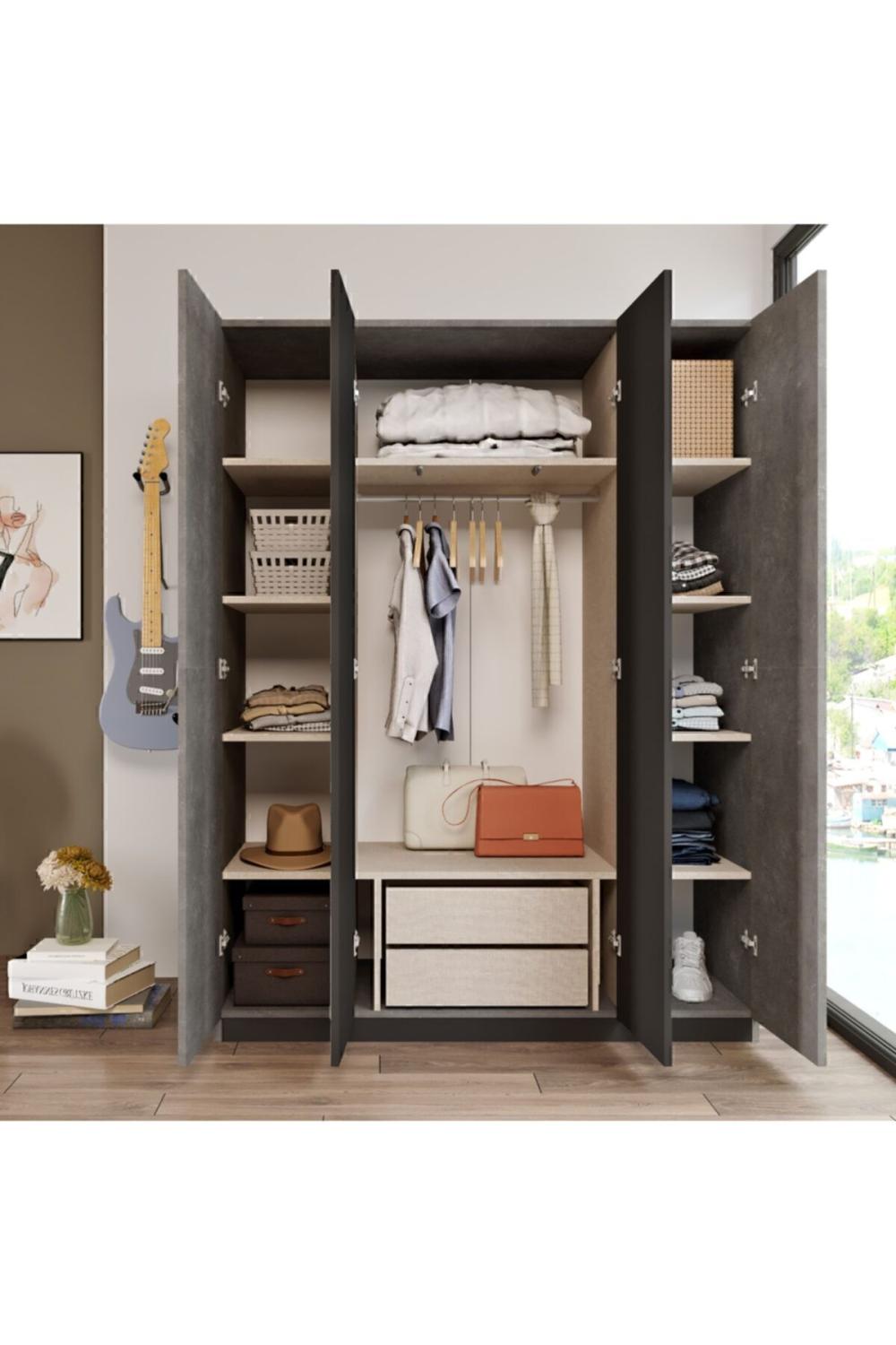 Teeny 4 Avec portes Avec tiroirs Avec miroir Armoire Elbise Armoire Béton TEE2-RG