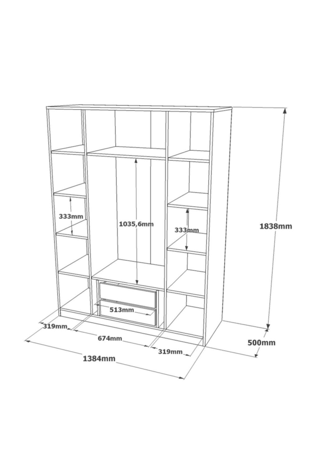 Teeny 4 Avec portes Avec tiroirs Avec miroir Armoire Elbise Armoire Béton TEE2-RG
