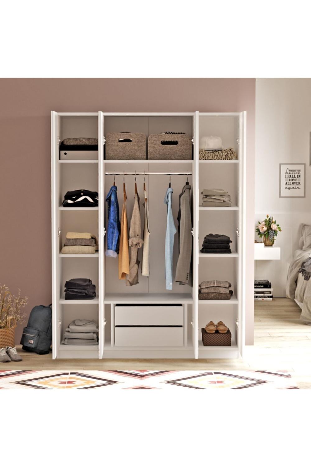 Teeny 4 Avec portes Avec tiroirs Avec miroir Armoire Elbise Armoire TEE2-W