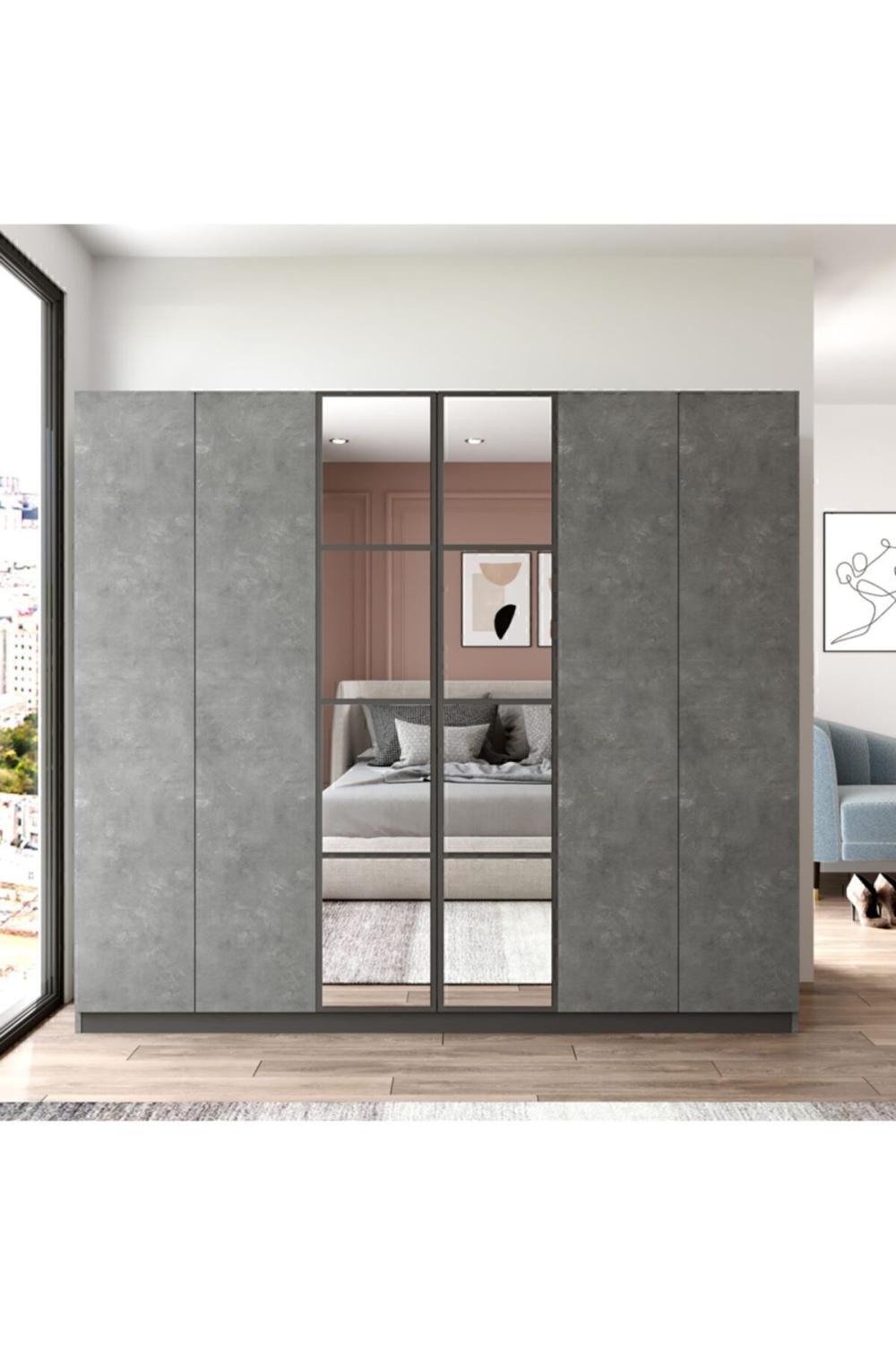 Teeny 6 Avec portes Avec tiroirs Avec miroir Armoire Elbise Armoire Béton TEE3-RG