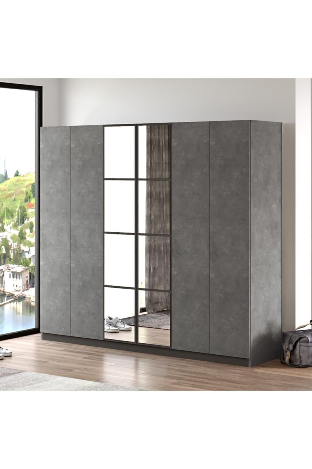 Teeny 6 Avec portes Avec tiroirs Avec miroir Armoire Elbise Armoire Béton TEE3-RG