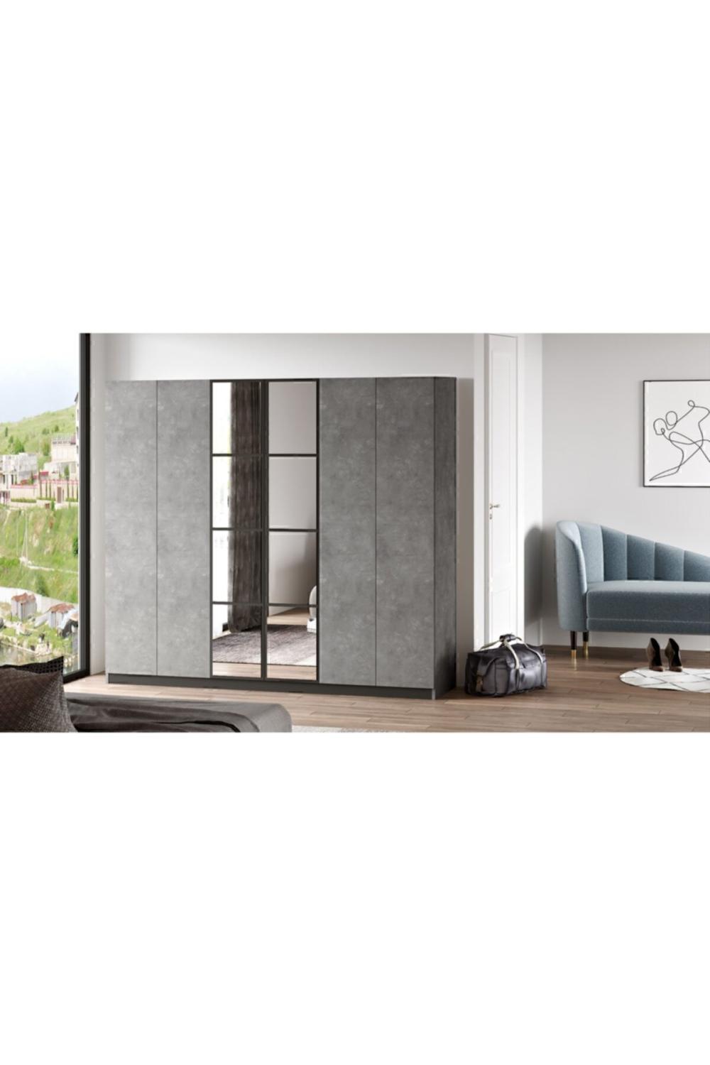 Teeny 6 Avec portes Avec tiroirs Avec miroir Armoire Elbise Armoire Béton TEE3-RG