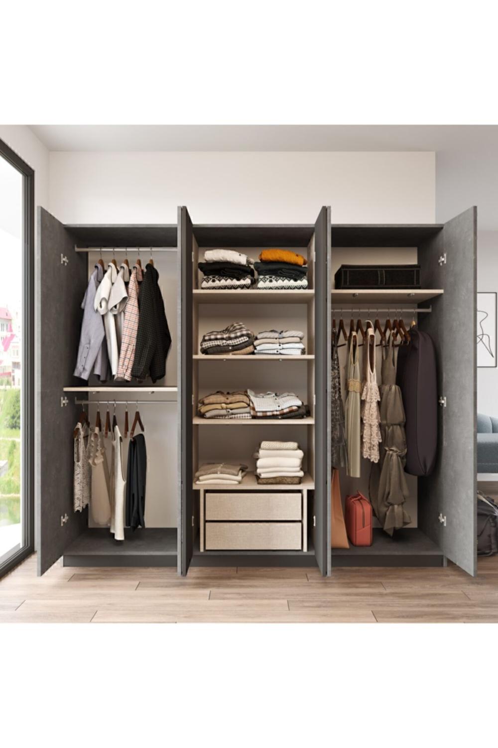 Teeny 6 Avec portes Avec tiroirs Avec miroir Armoire Elbise Armoire Béton TEE3-RG