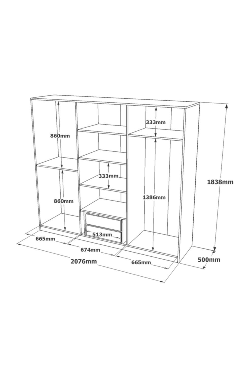 Teeny 6 Avec portes Avec tiroirs Avec miroir Armoire Elbise Armoire Béton TEE3-RG