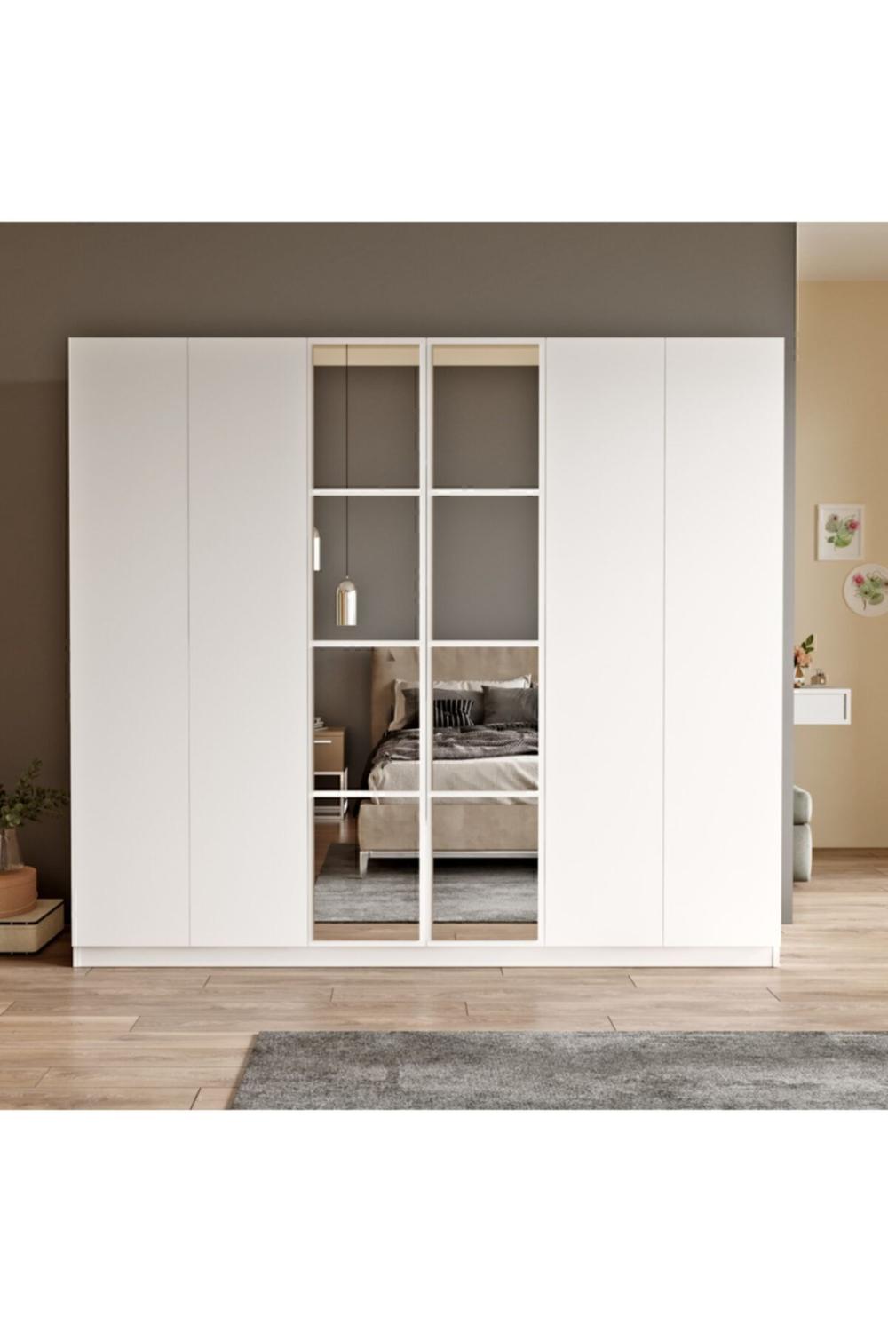 Teeny 6 Avec portes Avec tiroirs Avec miroir Armoire Elbise Armoire Blanc TEE3-W