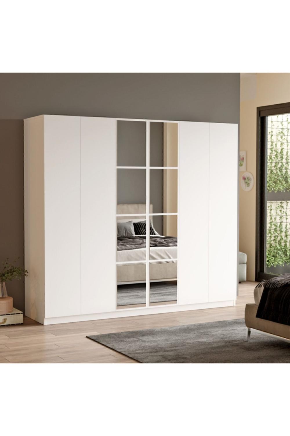 Teeny 6 Avec portes Avec tiroirs Avec miroir Armoire Elbise Armoire Blanc TEE3-W