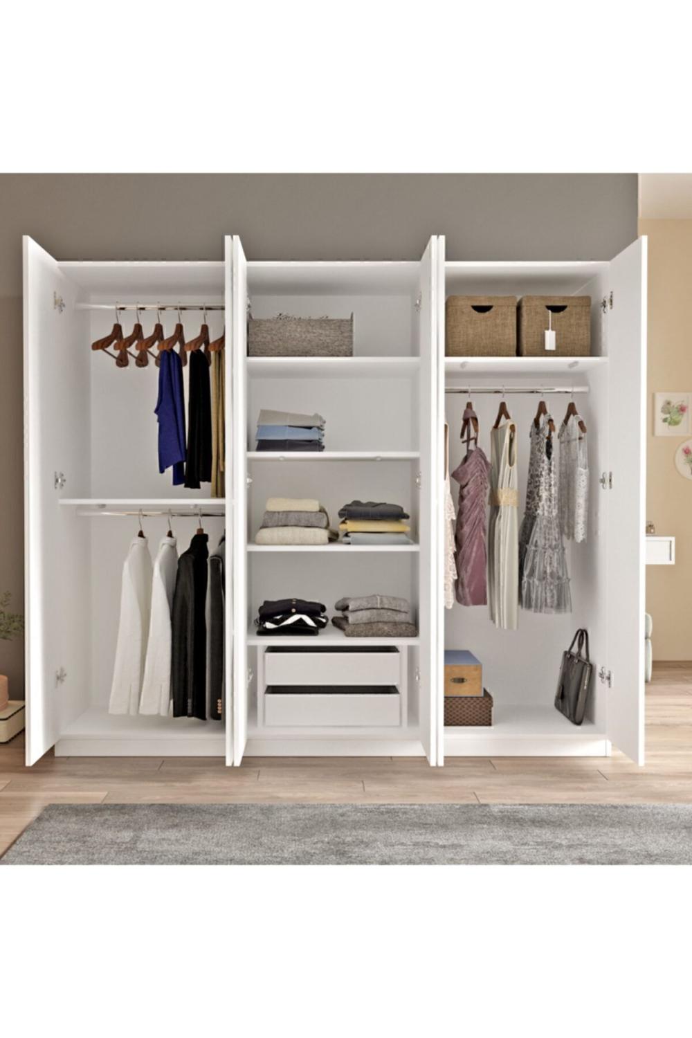 Teeny 6 Avec portes Avec tiroirs Avec miroir Armoire Elbise Armoire Blanc TEE3-W