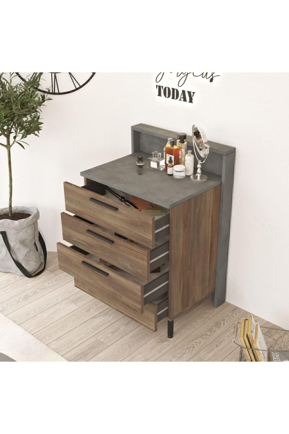 Teeny 4'lü Şifonyer Metal Ayak Beton-kahve TEE6-CG