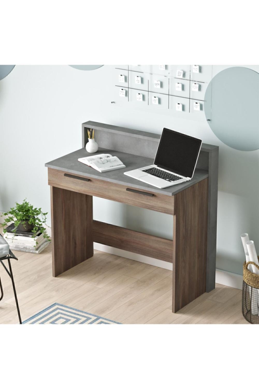 Teeny Bureau Avec tiroirs Béton-Marron TEE7-CG