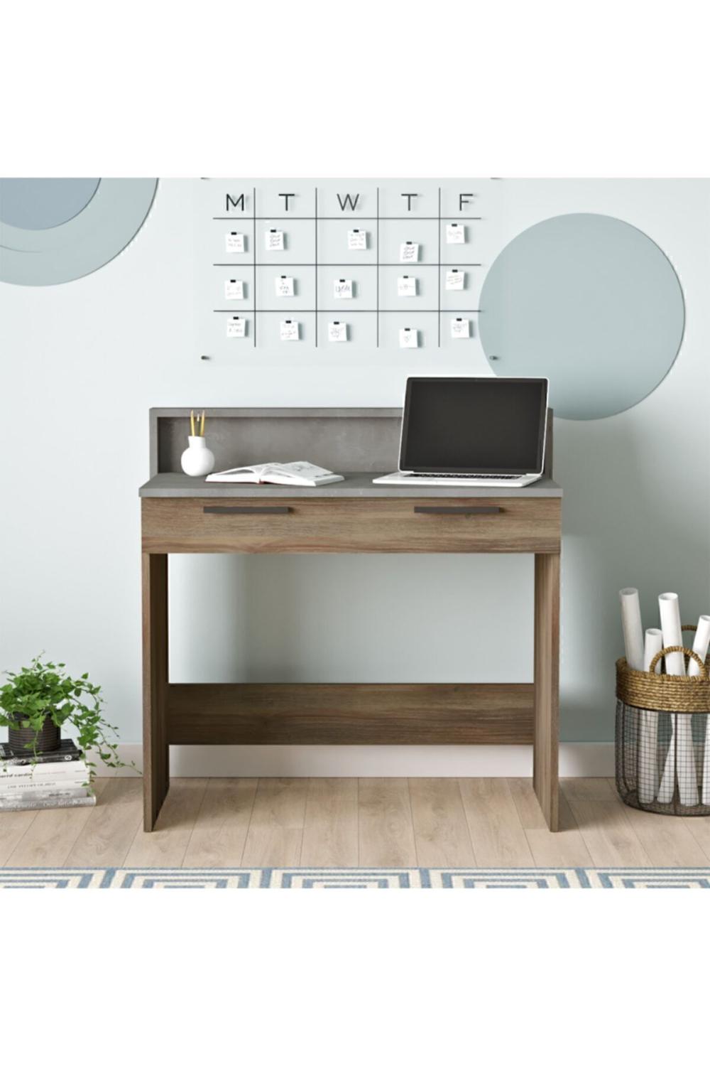 Teeny Bureau Avec tiroirs Béton-Marron TEE7-CG