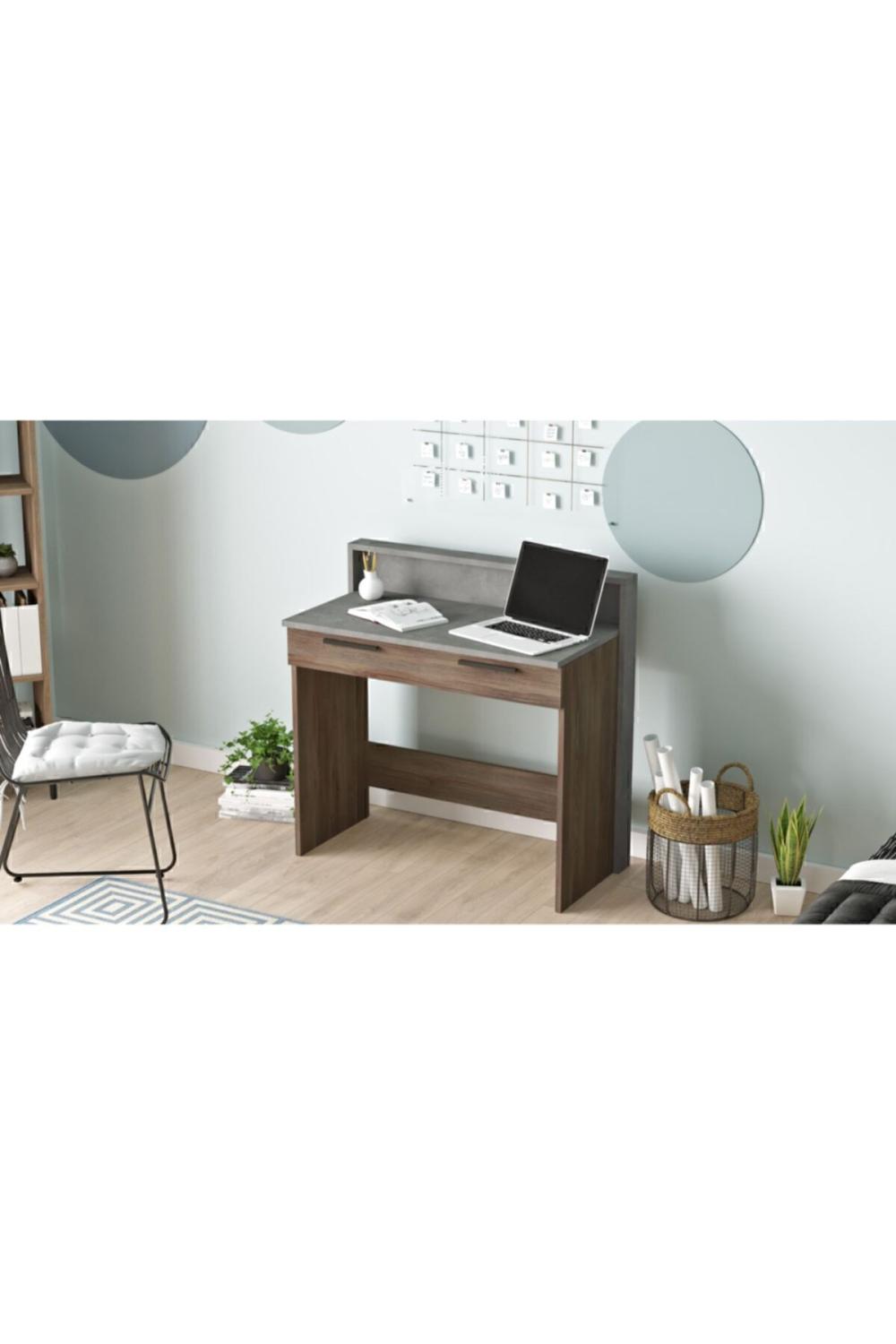 Teeny Bureau Avec tiroirs Béton-Marron TEE7-CG