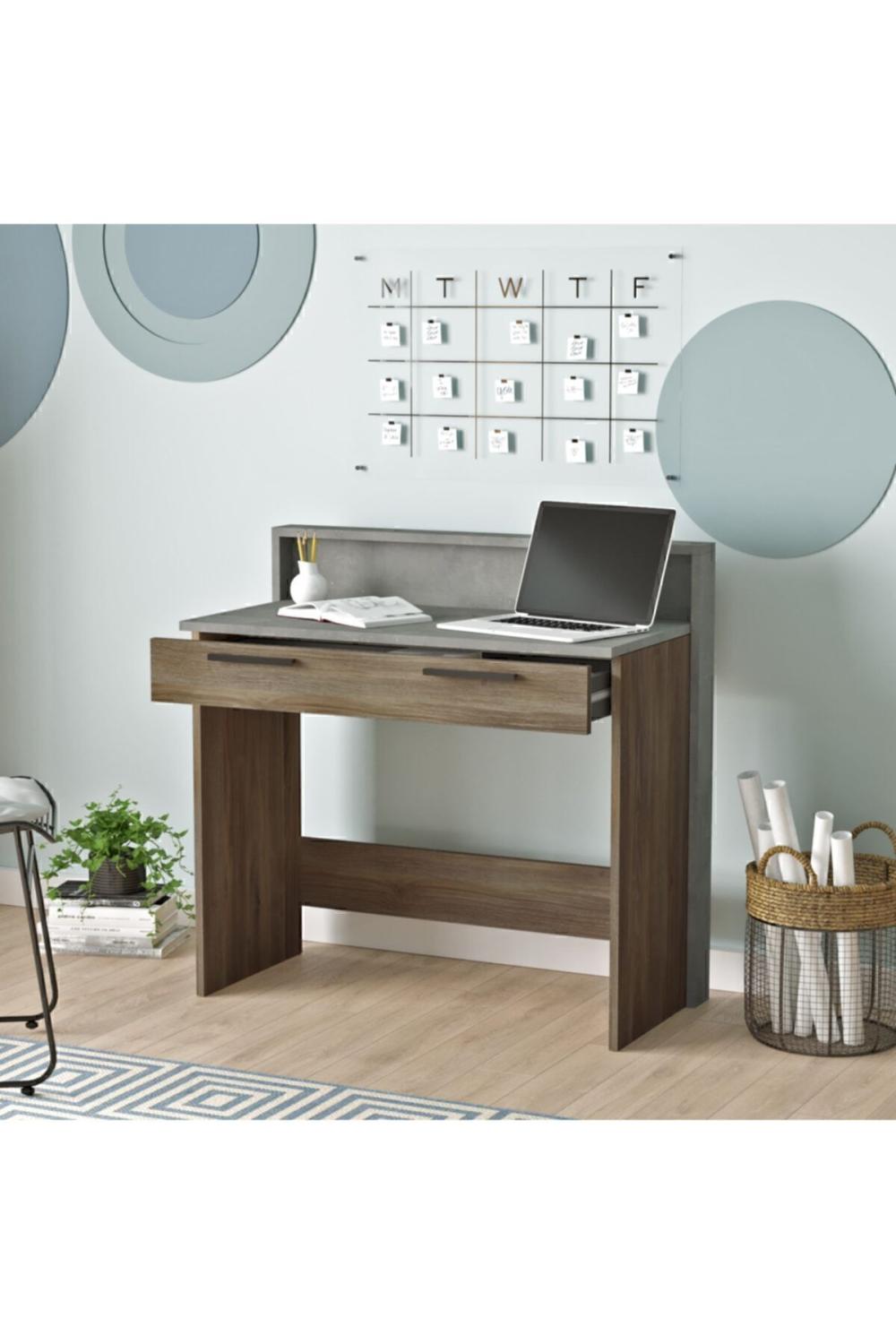 Teeny Bureau Avec tiroirs Béton-Marron TEE7-CG