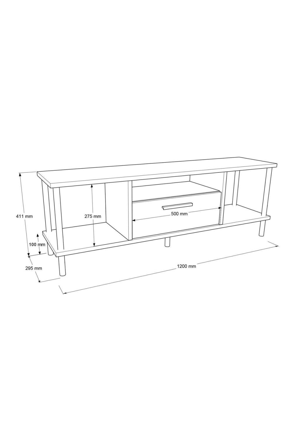 Meuble TV Versa avec Rangement, 120 cm – Pin Atlantique & Béton VER1-AG