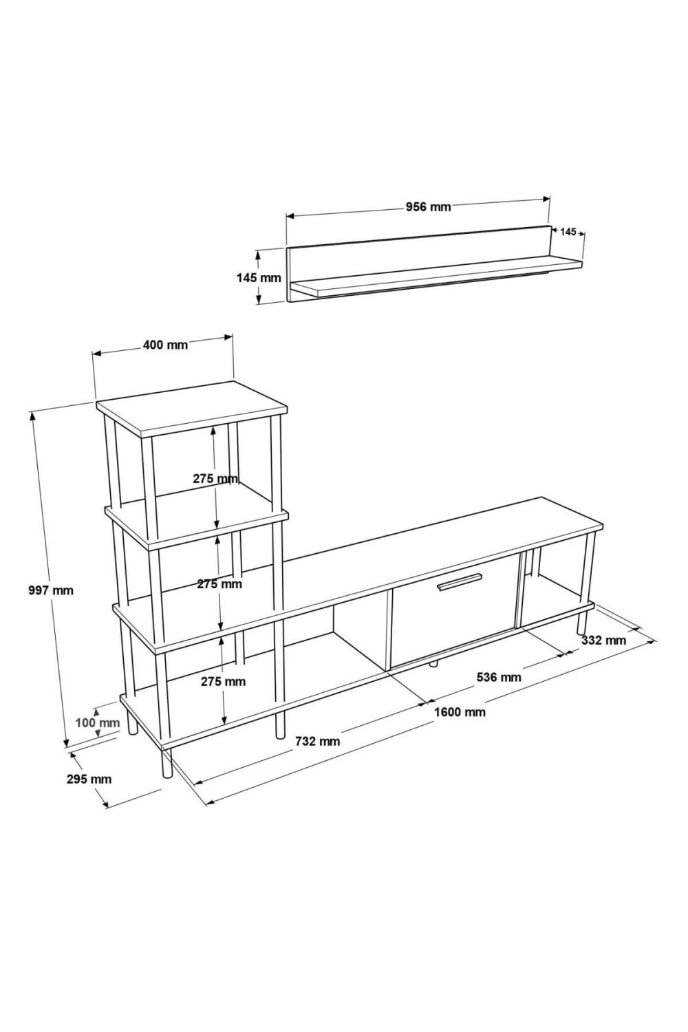 Meuble TV Versa avec Bibliothèque et Étagères, 160 cm – Pin Atlantique & Béton VER2-AG