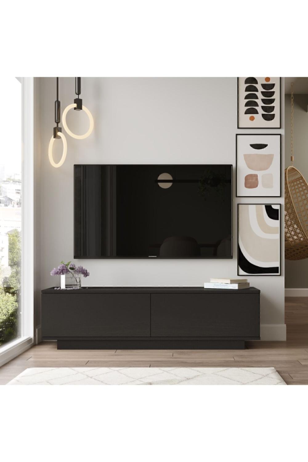 Vilinda Meuble TV 140cm Ağaç Dokulu Tv Table basse Noir VIL1-LB