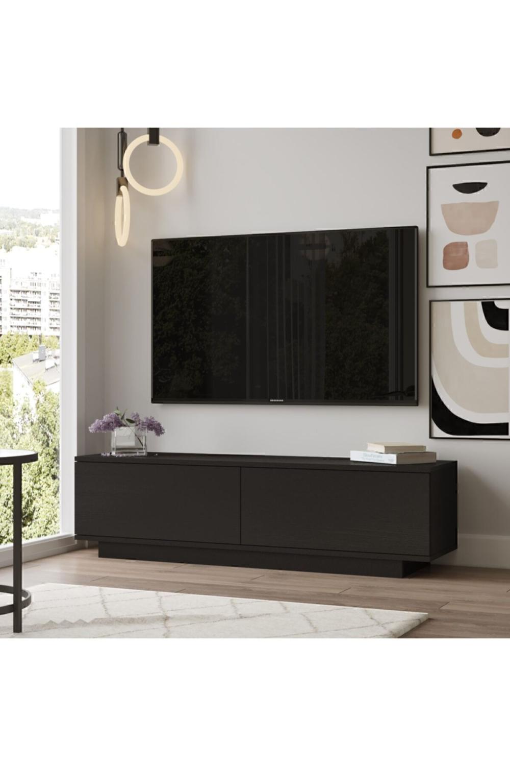 Vilinda Meuble TV 140cm Ağaç Dokulu Tv Table basse Noir VIL1-LB