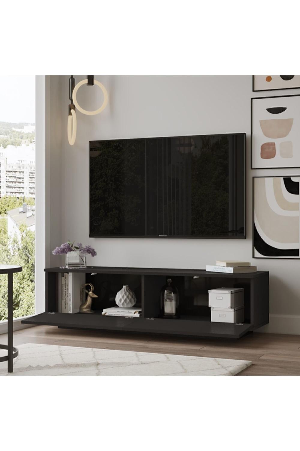 Vilinda Meuble TV 140cm Ağaç Dokulu Tv Table basse Noir VIL1-LB