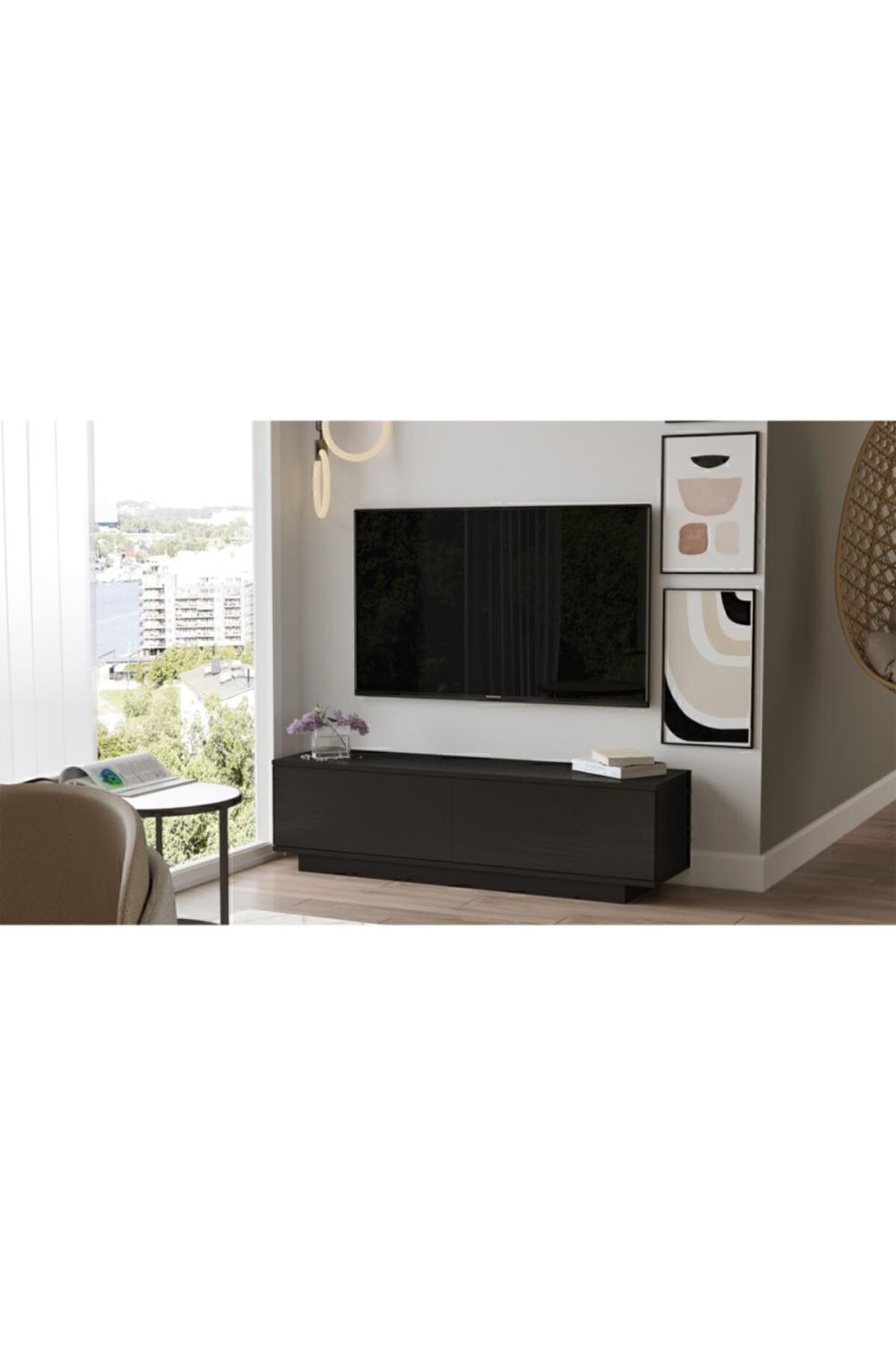 Vilinda Meuble TV 140cm Ağaç Dokulu Tv Table basse Noir VIL1-LB
