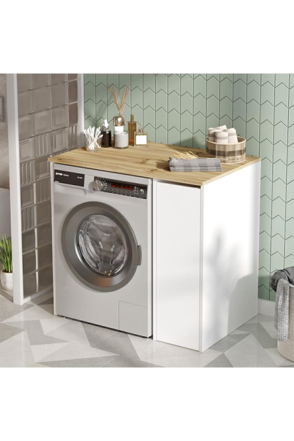 Meuble pour Machine à Laver Wide avec Tiroir – Gris (Effet Feutre) & Blanc WID1-WK