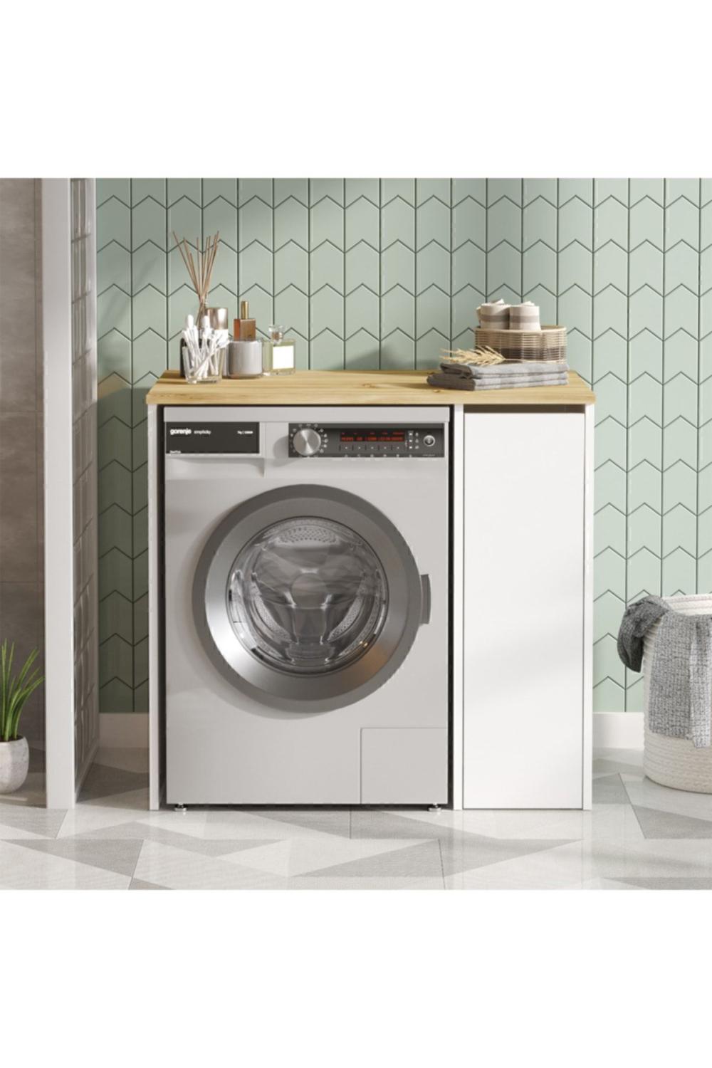 Meuble pour Machine à Laver Wide avec Tiroir – Gris (Effet Feutre) & Blanc WID1-WK