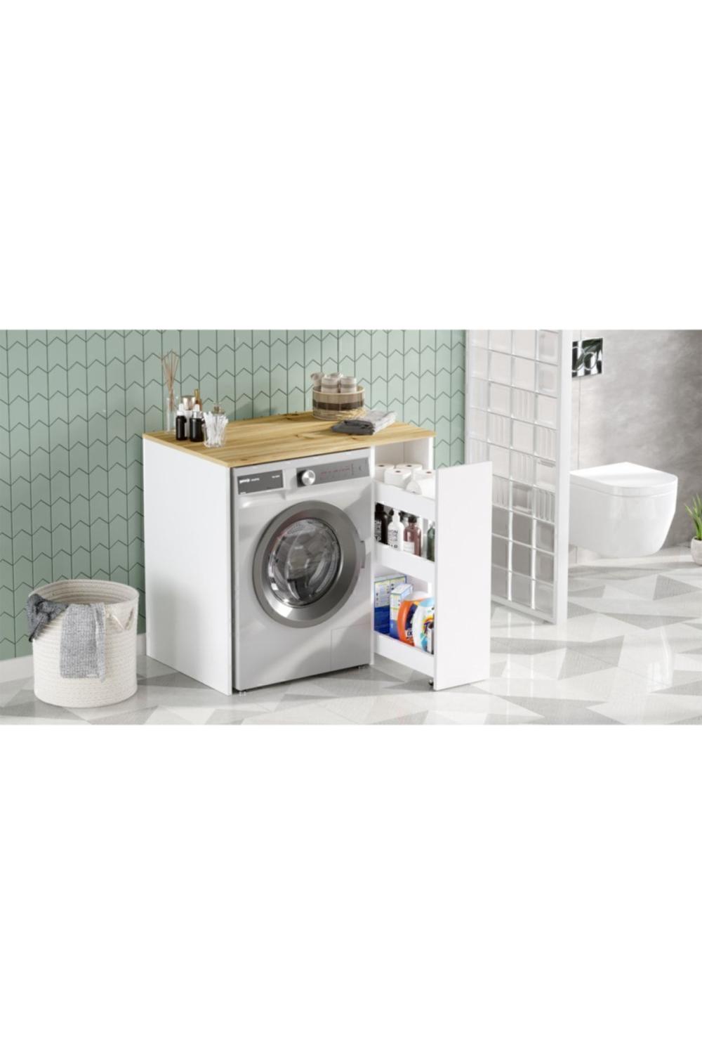 Meuble pour Machine à Laver Wide avec Tiroir – Gris (Effet Feutre) & Blanc WID1-WK