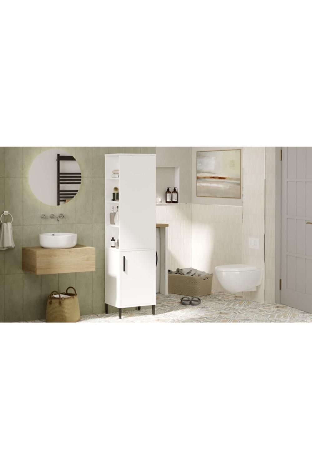 Armoire Polyvalente Wilma / Meuble de Salle de Bain – Blanc WIL1-W