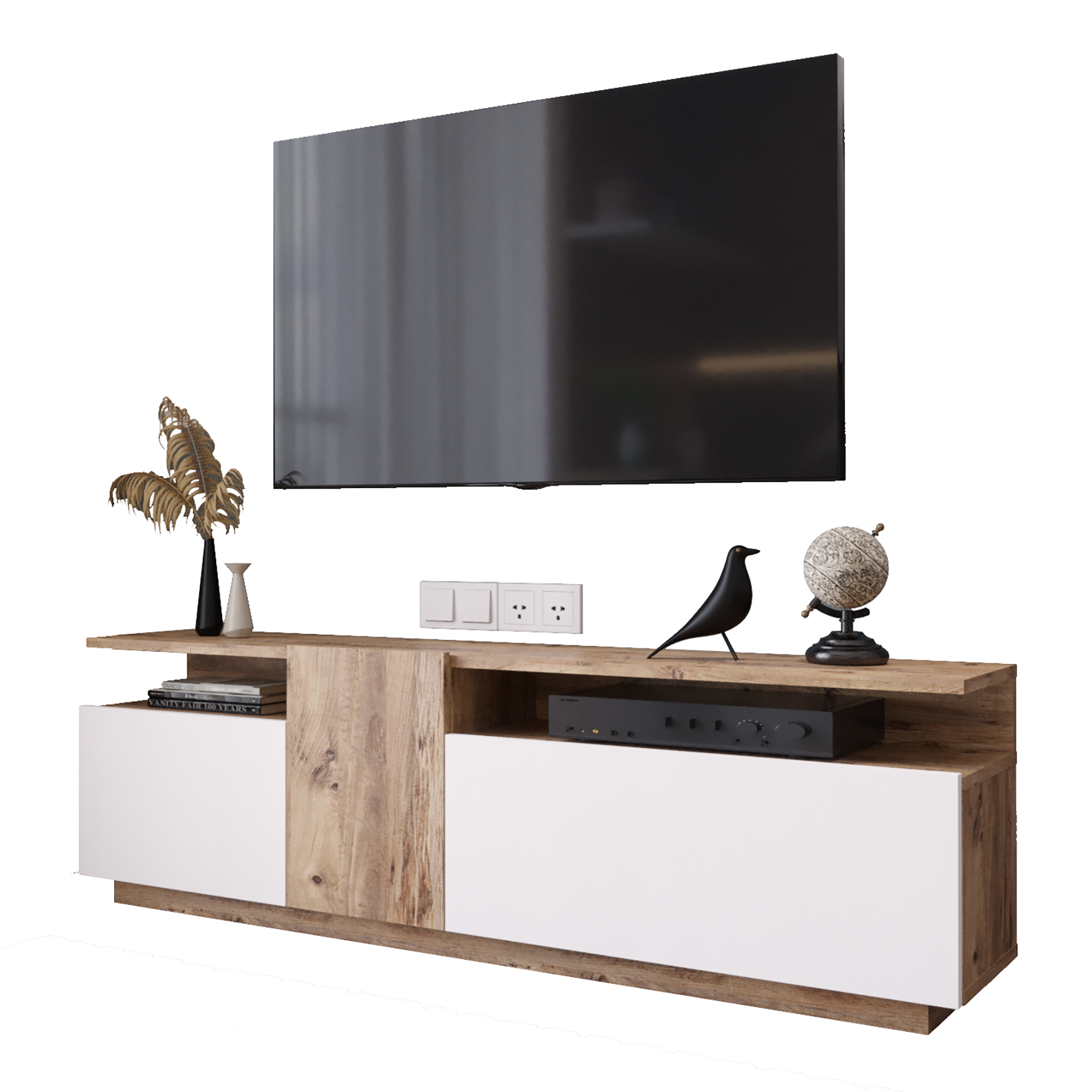 Meuble TV Aven – 160 cm Pin Atlantique & Blanc (AVE6-AW)