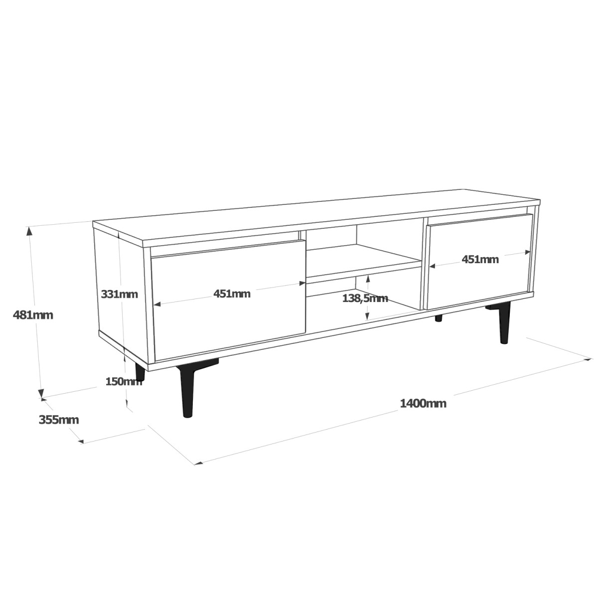 Oliver TV Stand with Doors 140 cm – Felt & Anthracite (OLI1-KA)