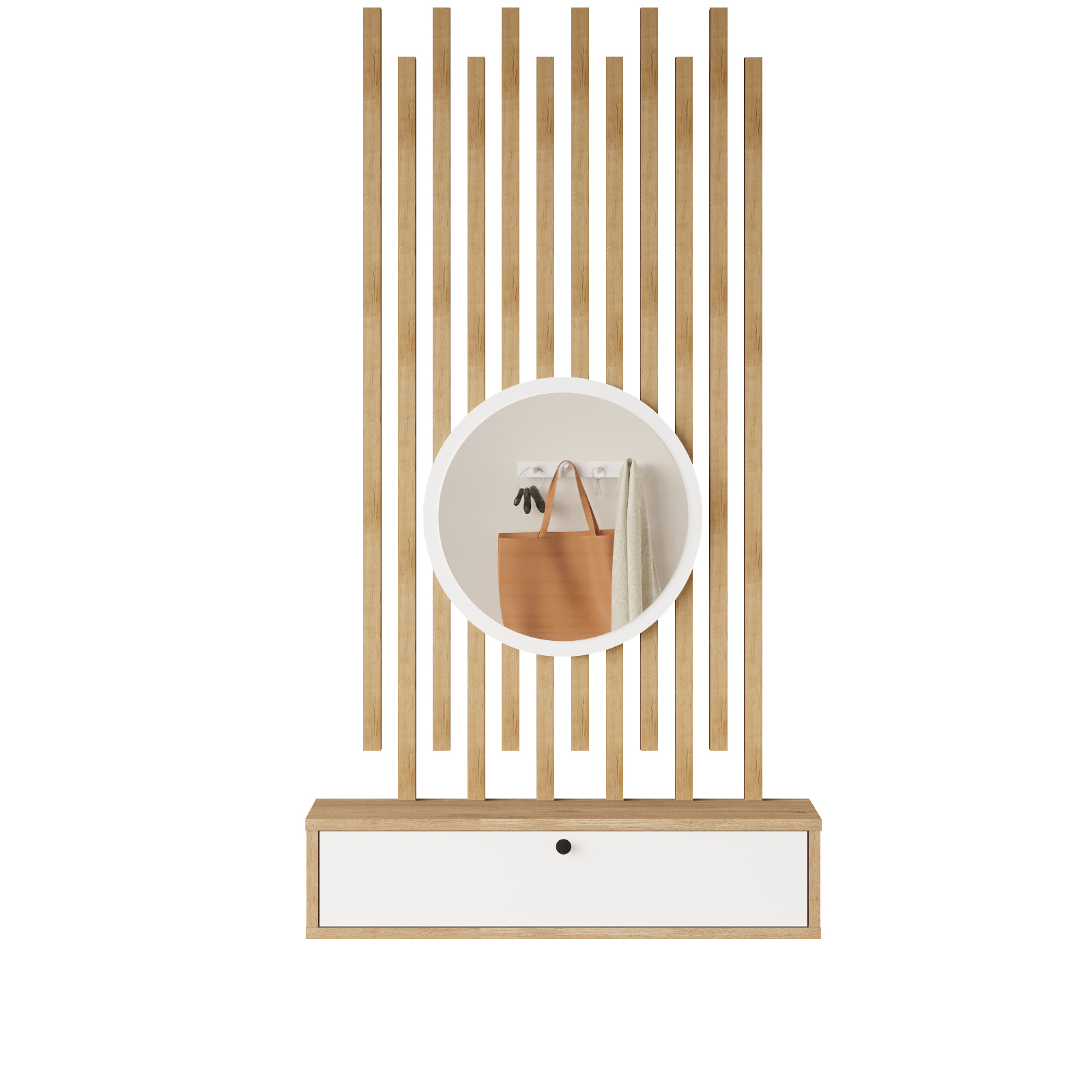 Console avec Miroir et Panneaux à Lattes en Bois – Blanc Panier (CS4-SW)