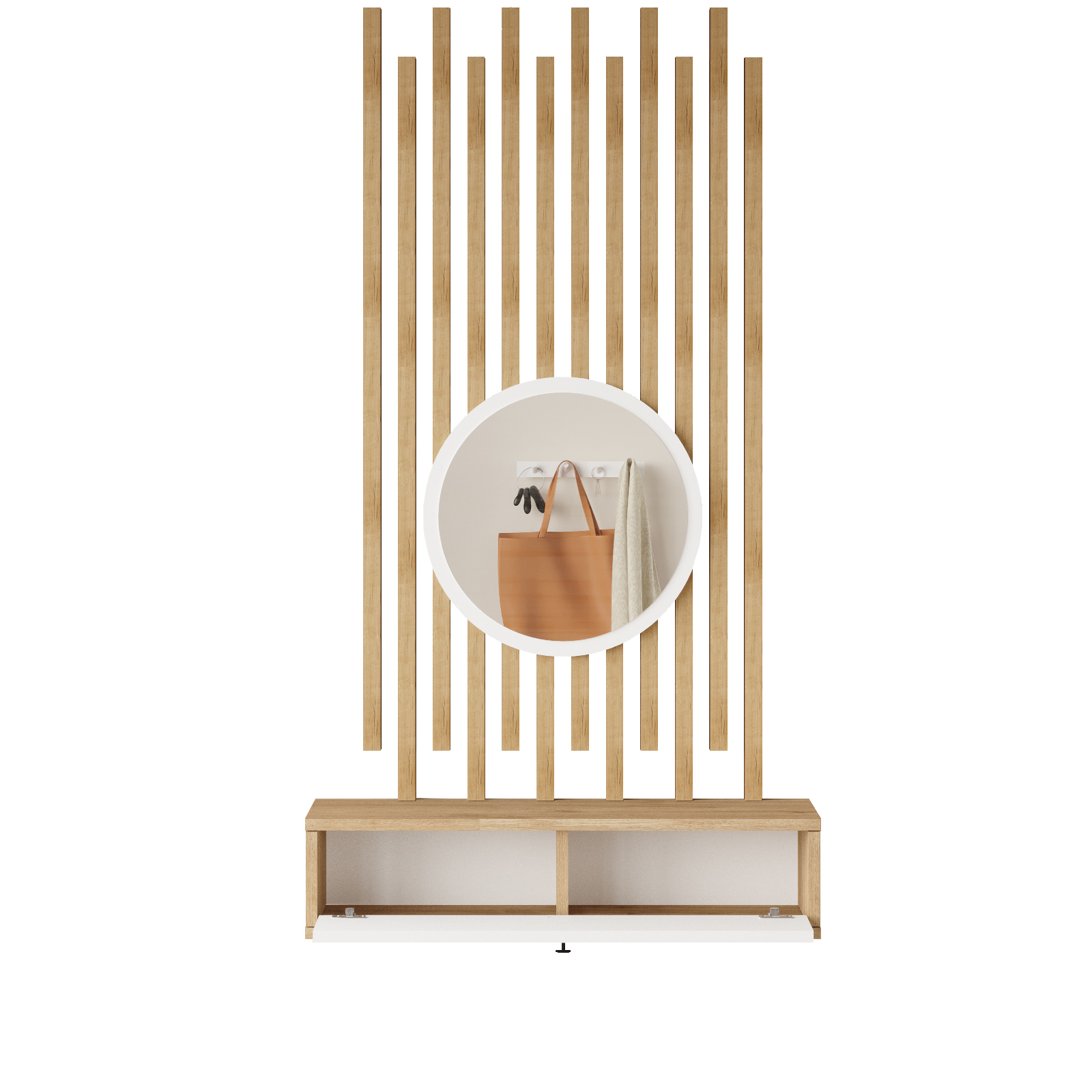 Console avec Miroir et Panneaux à Lattes en Bois – Blanc Panier (CS4-SW)
