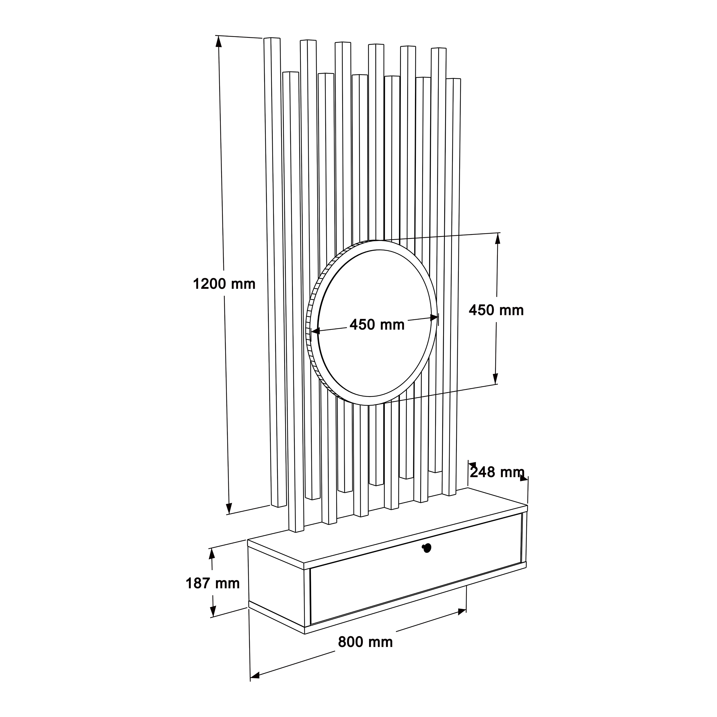 Console avec Miroir et Panneaux à Lattes en Bois – Blanc Panier (CS4-SW)